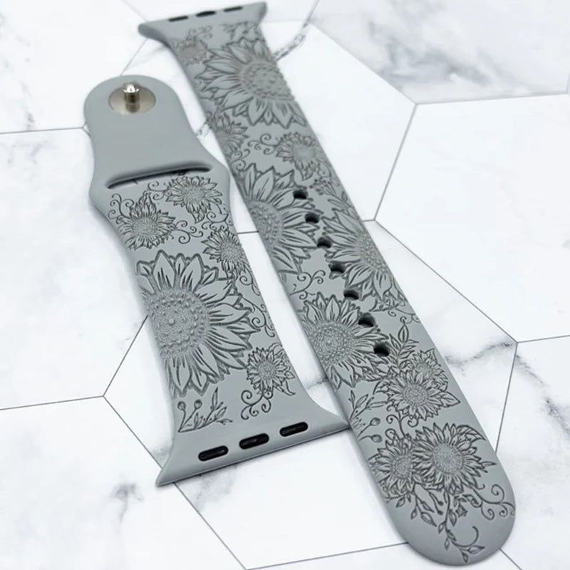 Sunflower Apple Watch Band, Floral Laser Engraved iWatch Band