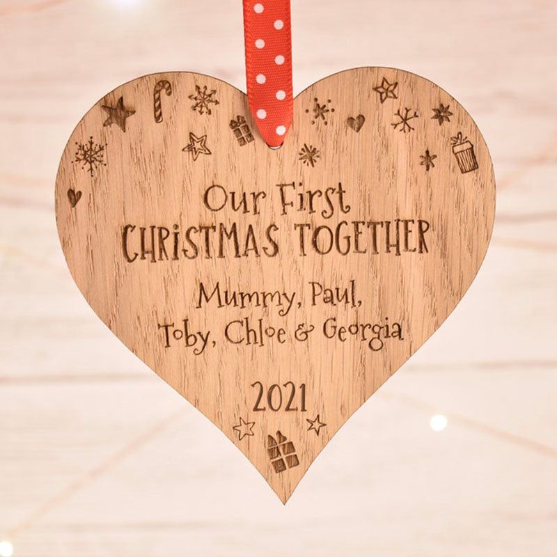The First Christmas Together As A Wooden Heart Decoration for The Tree-a Gift for Mom, Dad and Newborn Baby