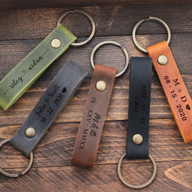 Personalized Leather Keychain, Couples Gift, Custom Keychain