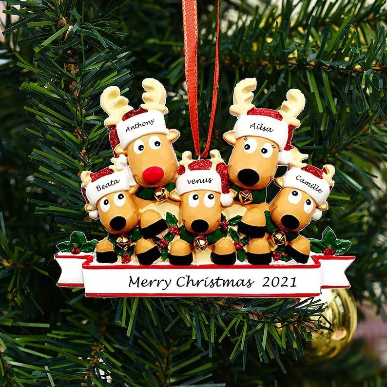 Personalized Reindeer Family Ornament 2023 Family Xmas Moose Decor