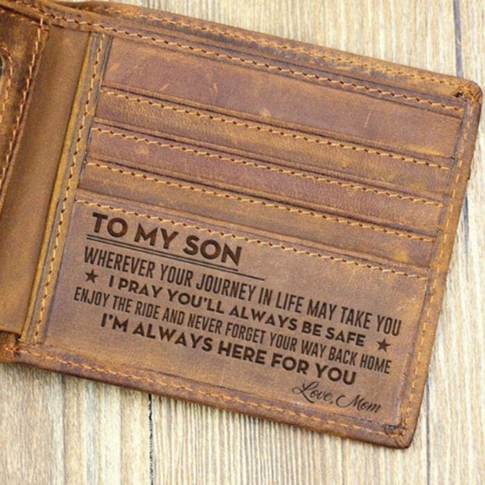 To My Son Wallet Gift From Mom Leather Men Wallet, Mom For Son Xmas Gift