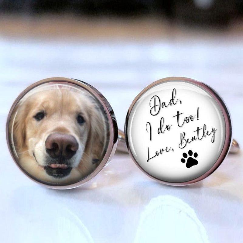 Groom Cufflinks from Dog - the dog says I do too Custom Personalized name and dog photo Cufflinks for dog Dad