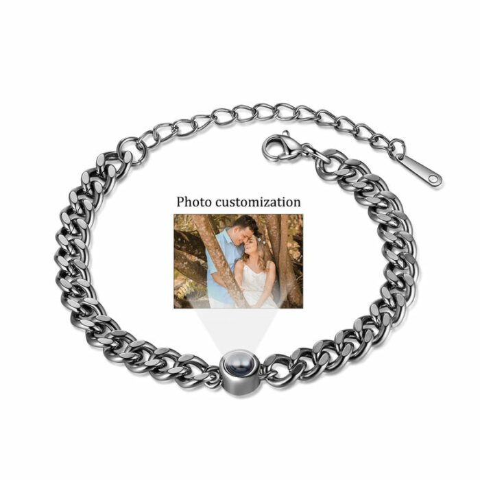 Personalized Custom Projection Photo Bracelet Couple Style Silver Gold Black - Anniversary Gift