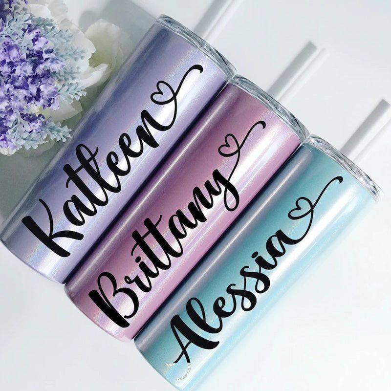 Personalised 20oz Skinny Insulated Shimmer Tumbler Cup Gifts