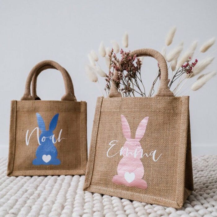 Easter bag personalized | Jute Easter Bag | Easter Bunny named | Easter basket for children