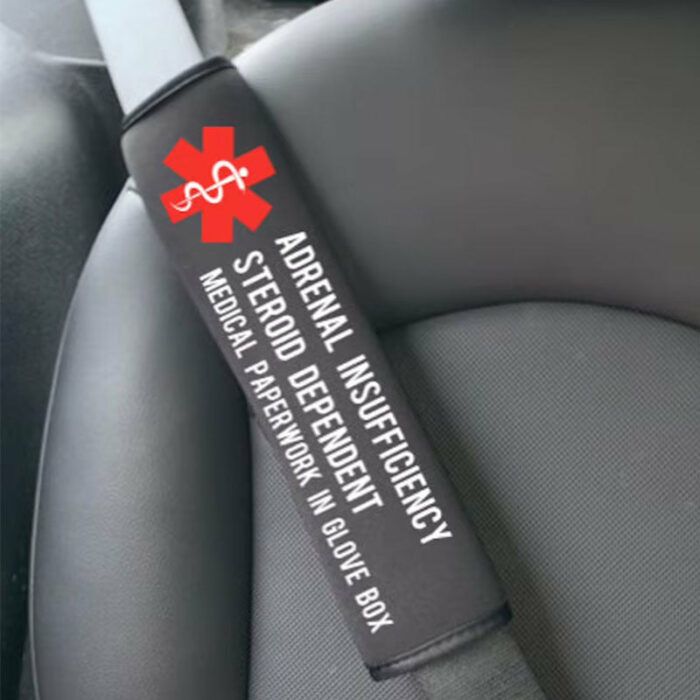 Adrenal Insufficiency Medical Alert Seat Belt Cover Set of 2