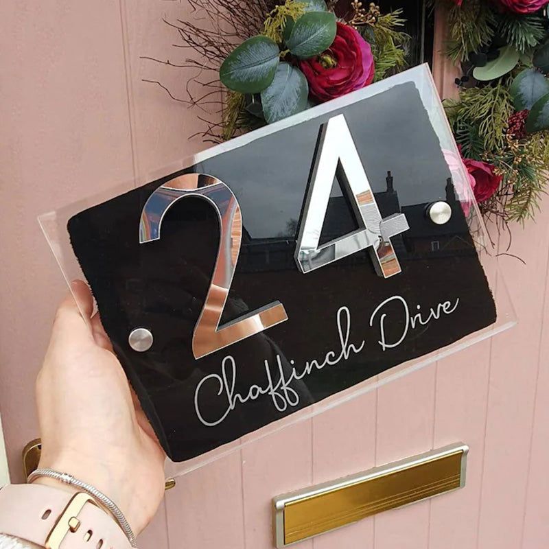 House Door Sign, Personalised Scripted House Sign, Acrylic House Sign, Mirrored House Signs