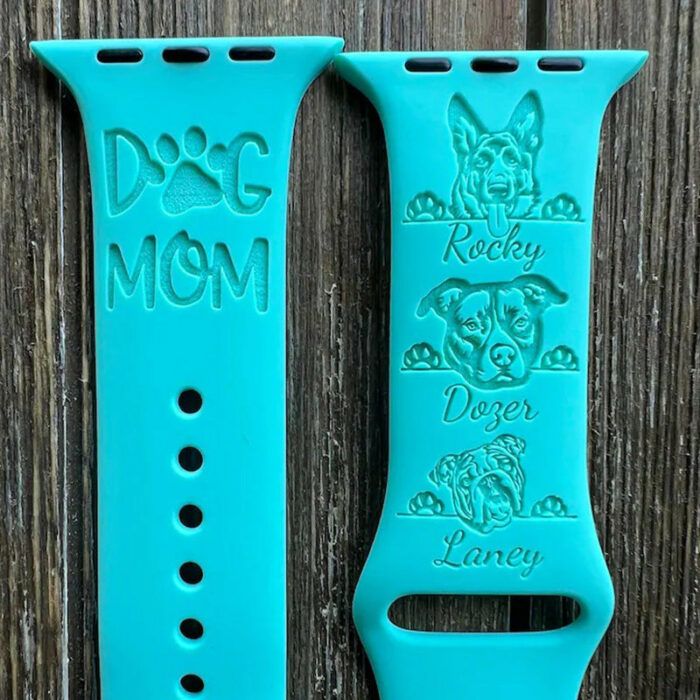 Dog Breeds Engraved Silicone Watch Band Personalized Dog Names Paw Prints Dog Mom