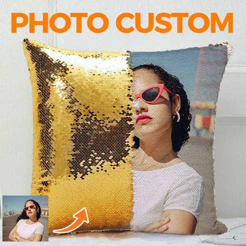 Custom Sequin Throw Pillow with Photo-Comfy Satin Cushion Covers