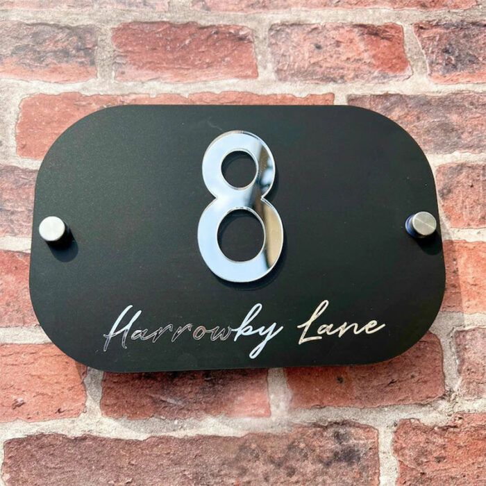 House Number Sign, Square edge personalised standoff plaque, mirror door number