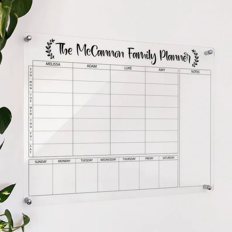 Family Chore Chart  Acrylic Family Calendar  Large Weekly Family  Personalized Family Planner