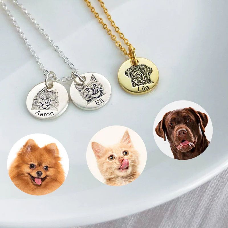 Personalized Single Pendant Pet Portrait Engraved Necklace