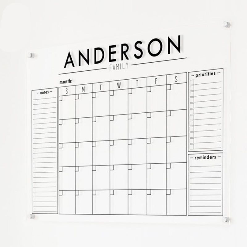 Custom Acrylic Calendar w/ Notes Box, Priorities Box, and Reminders Box