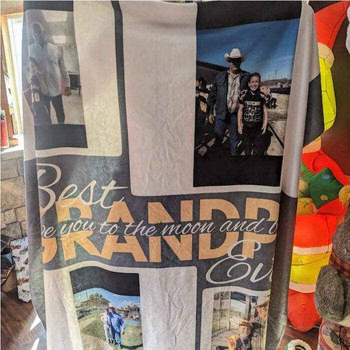 Personalized Blanket for Father's Day, Best Dad Ever Photo Collage Gift, Customized Gift for Dad