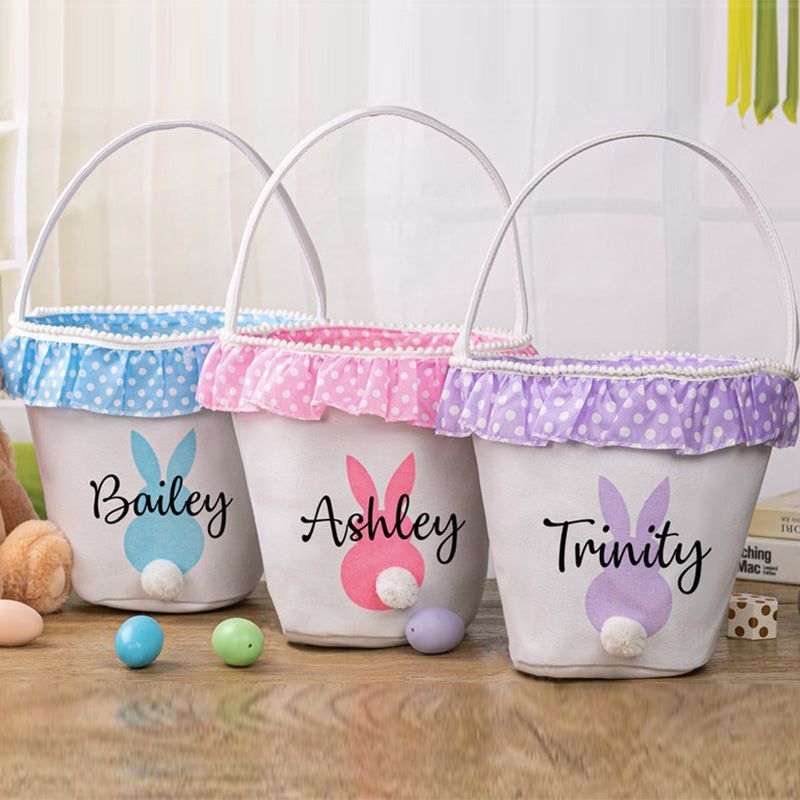 Personalized Easter Basket Personalized Easter Bucket Custom Easter Basket Bunny Tail Basket Easter Bag