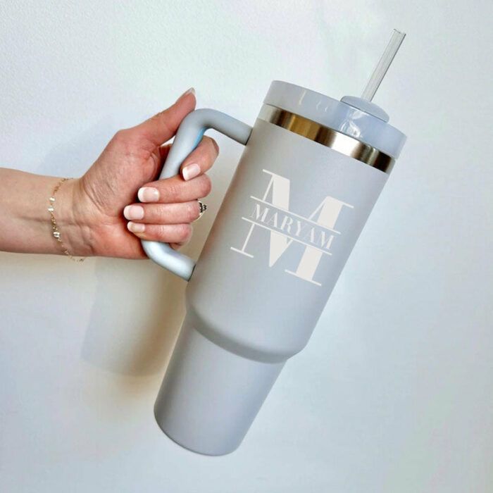 Personalized 40oz Tumbler with Handle & Straw, Custom Engraved  Cup