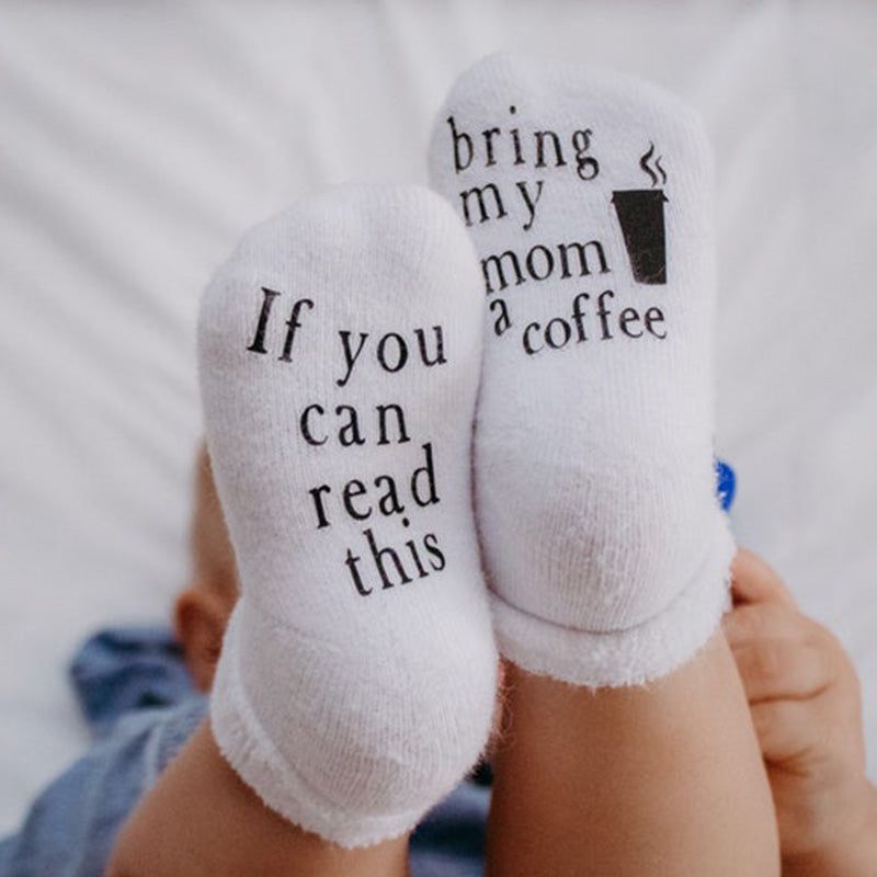 Unisex Baby Shower Gift, If you Can Read This Bring my Mom a Coffee, Baby Socks, Mothers Day Gift