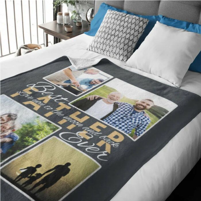 Gift For Dad Personalized Blanket, Best father Ever Photo Collage Throw, Customized Gift