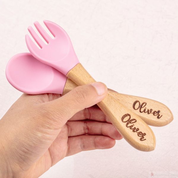 Personalized Engraved Silicone Spoon and Fork for Baby