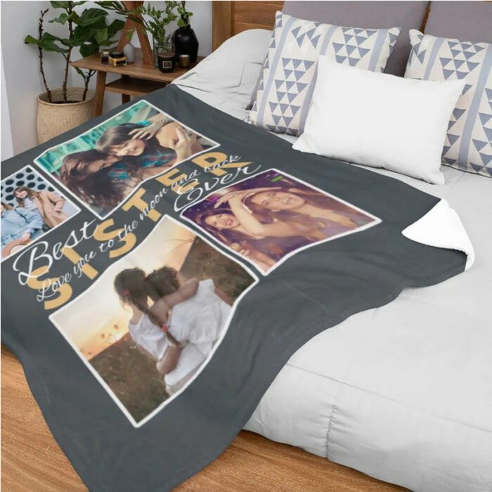 Gifts For Sister Personalized Photo Blanket, Best Sister Ever, Present Ideas For Sister, Sibling Blanket With Custom Pictures
