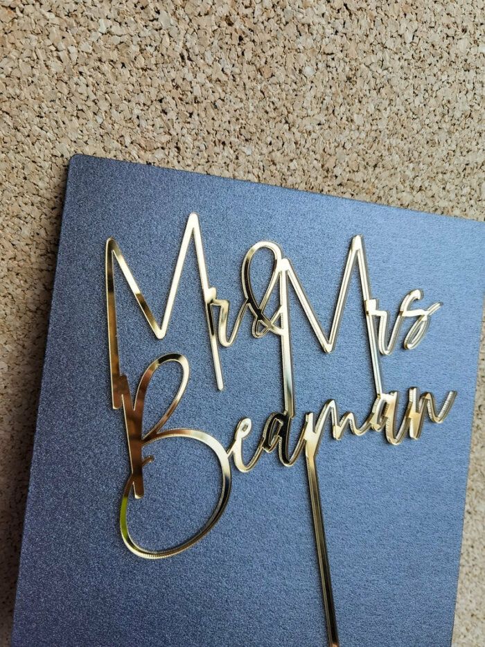 Gold Cake topper for Wedding, Personalized cake topper, Rustic wedding cake topper, Custom Mr Mrs cake topper