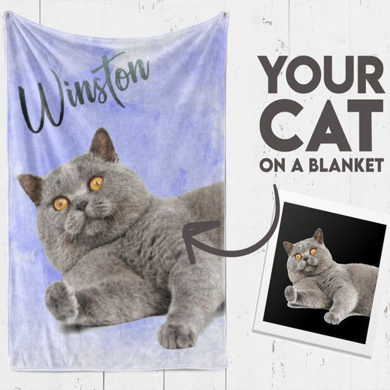 Personalized Cat Blanket, Personalized Custom Pet Photo Blanket