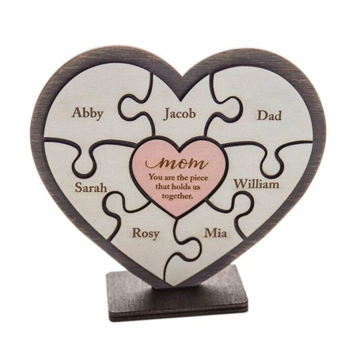 Personalized Heart Puzzle Piece Sign,Custom Family Wooden Heart Puzzle,Engraved Name Puzzle