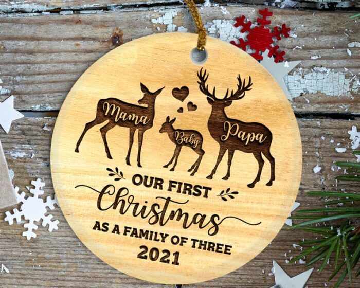 Mama Papa Baby Deer Christmas Ornament