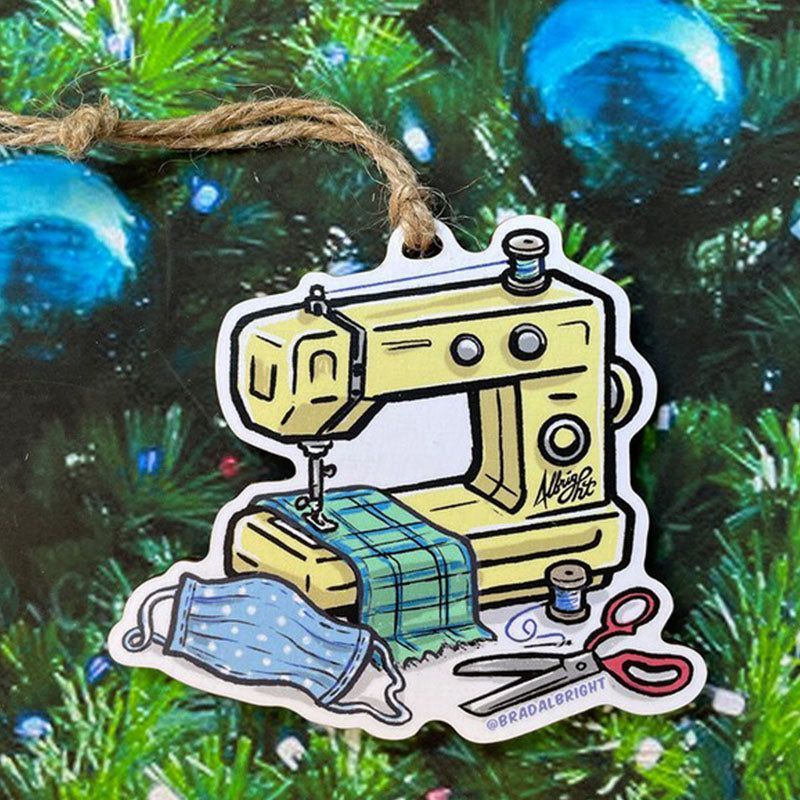 Sewing Machine with Face Mask - Christmas 2023 Ornament