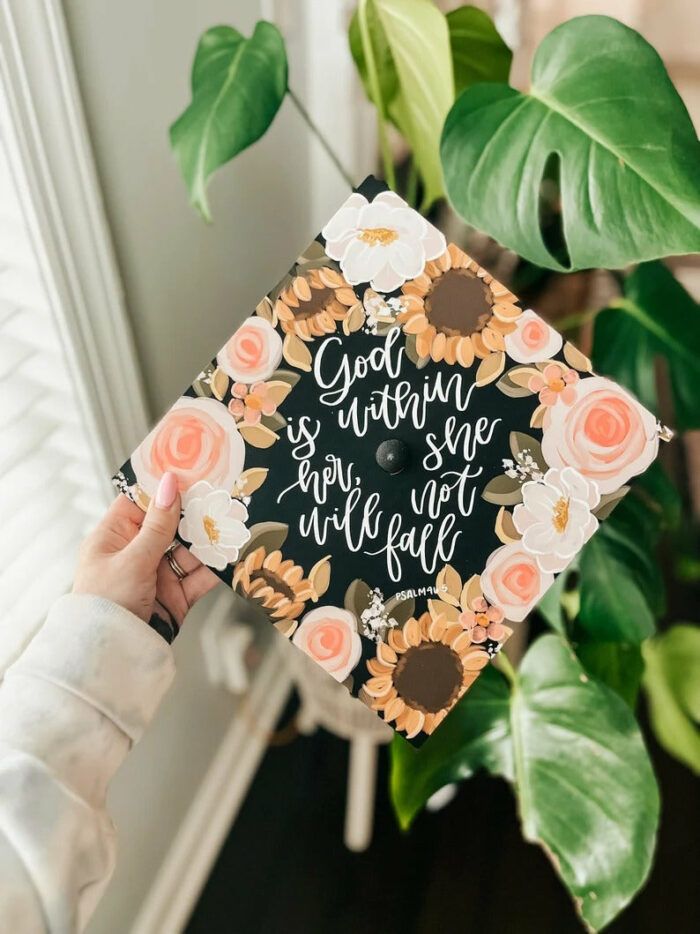 Customizable Floral Grad Cap Topper self-adhesive Sunflower Florals