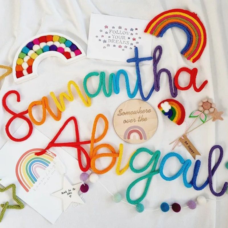 Rainbow Knitted Name Sign | Alternating Colour Word Sign