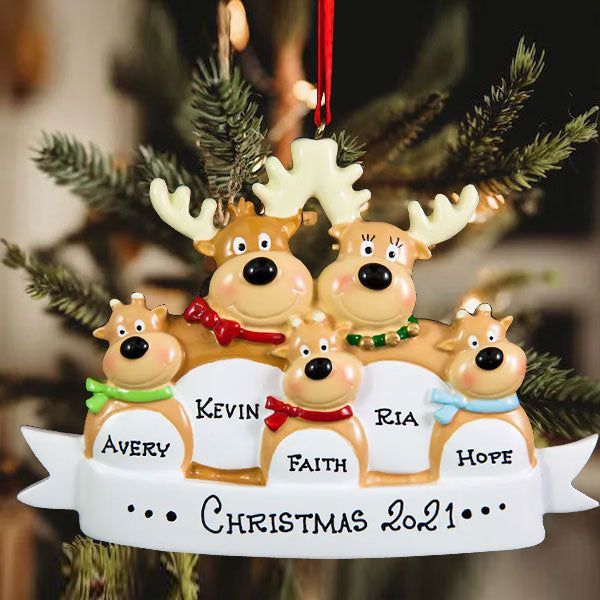 Personalized Reindeer Family Ornament Custom Handwritten Names