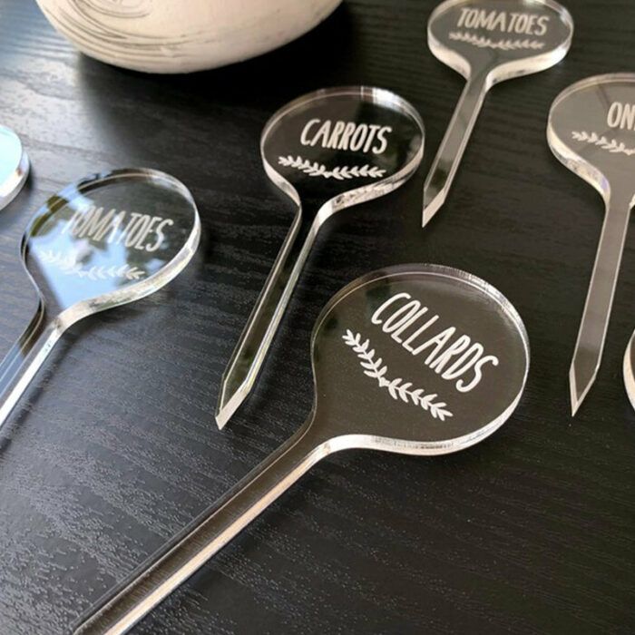Custom Clear Acrylic Set of Garden Markers , Personalized Herb Labels , Weather Proof , Vegetable Garden