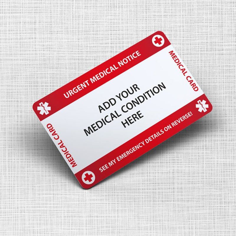 Your Medical Condition Emergency Wallet Card - I.C.E Card ID - 3x Medical Key Tag - Lanyard - Credit Card Size and same Material