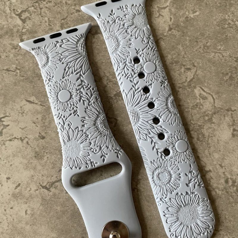 Custom Engraved Henna Sunflowers Leaf Print Apple Watch Band Personalized Engraved iWatch Band