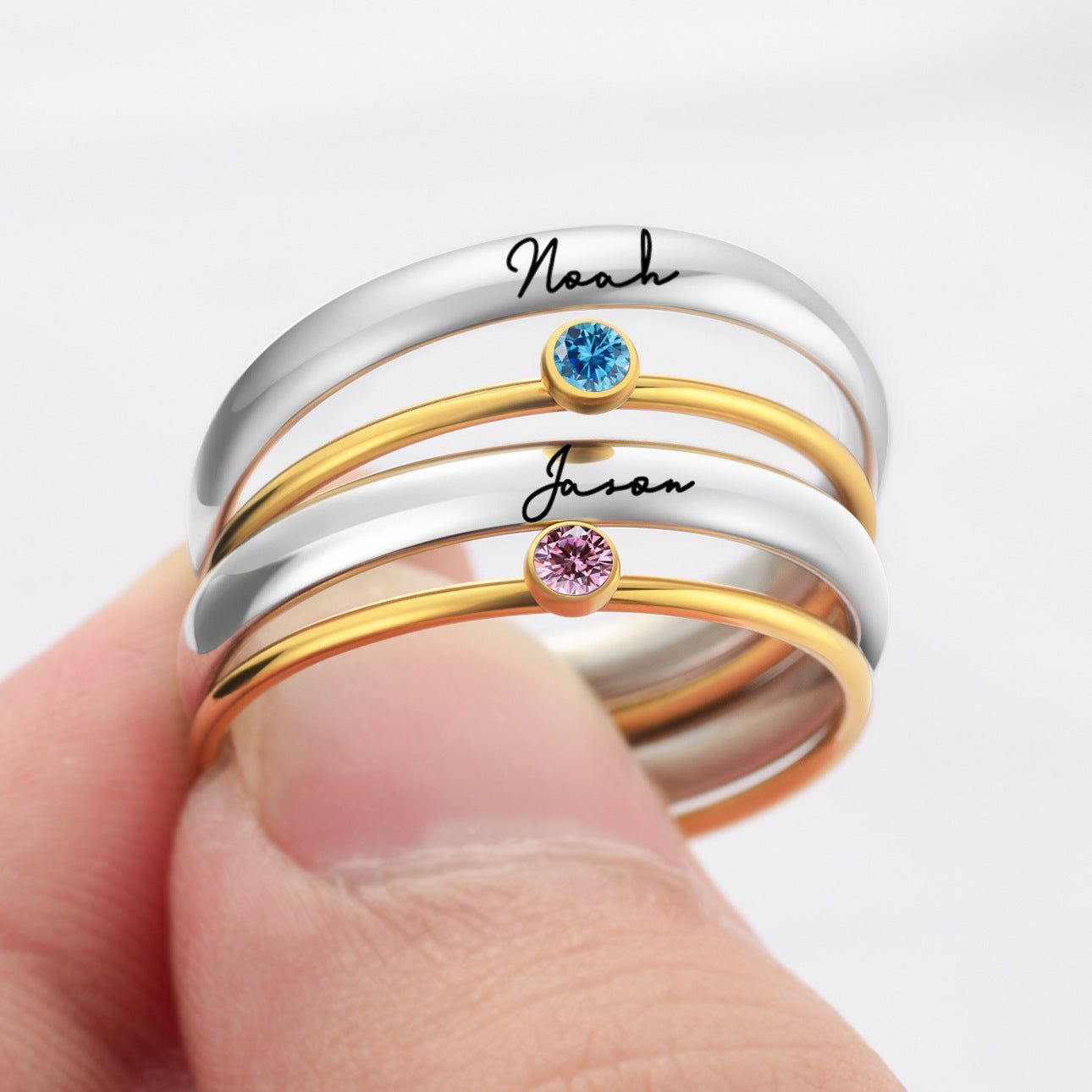 Personalized Birthstone Ring | Custom Name Ring | Custom Birthstone Ring Engraving