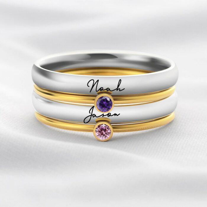 Personalized Birthstone Ring | Custom Name Ring | Custom Birthstone Ring Engraving