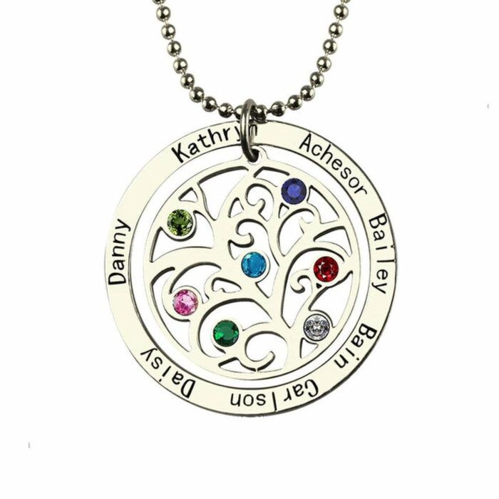 Personalized Tree of Life Birthstone Necklace  Custom Surname Necklace  Necklace with Child's Name  Mother's Day Jewelry Gift