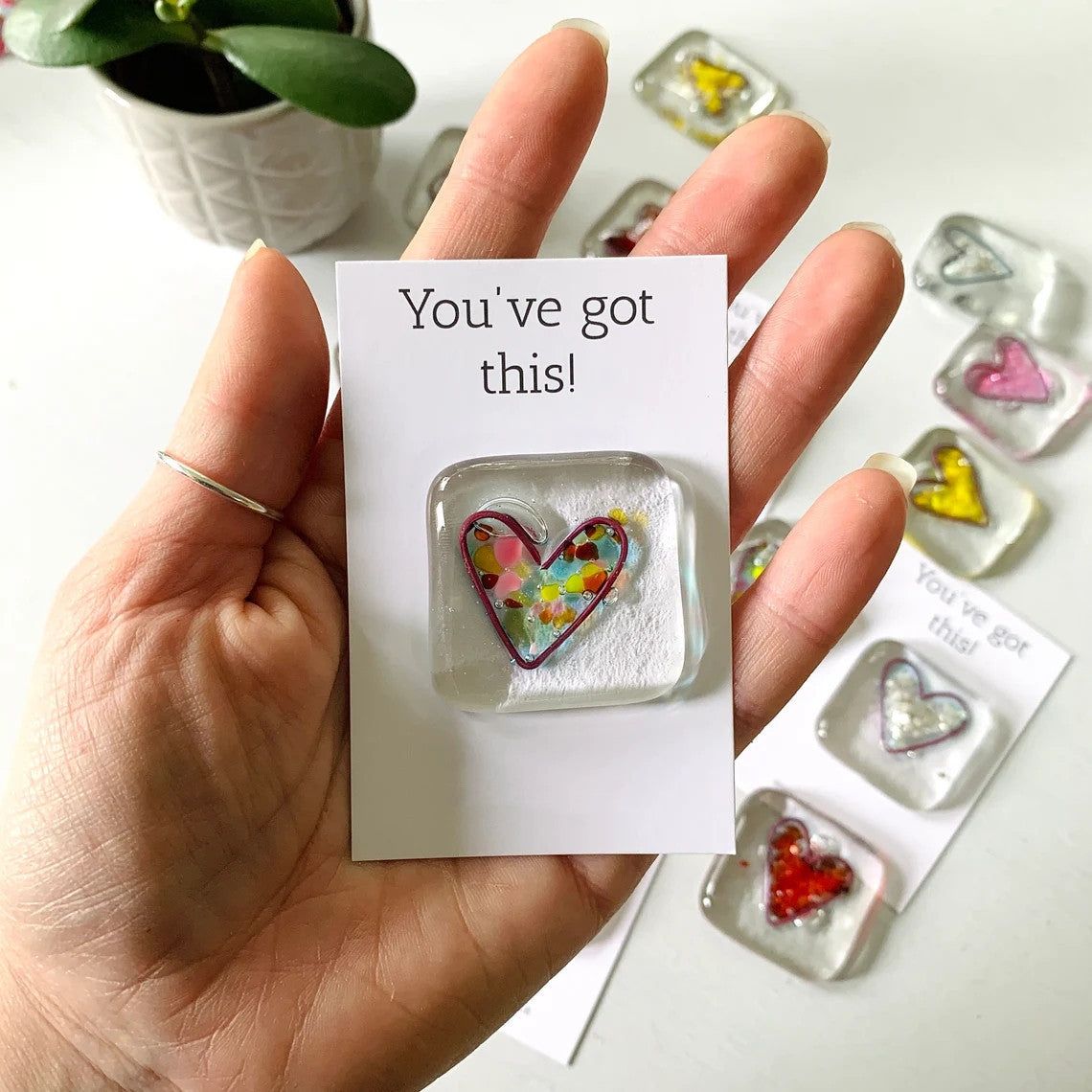 Pocket token fused glass heart keepsake gift. Unique friendship heart