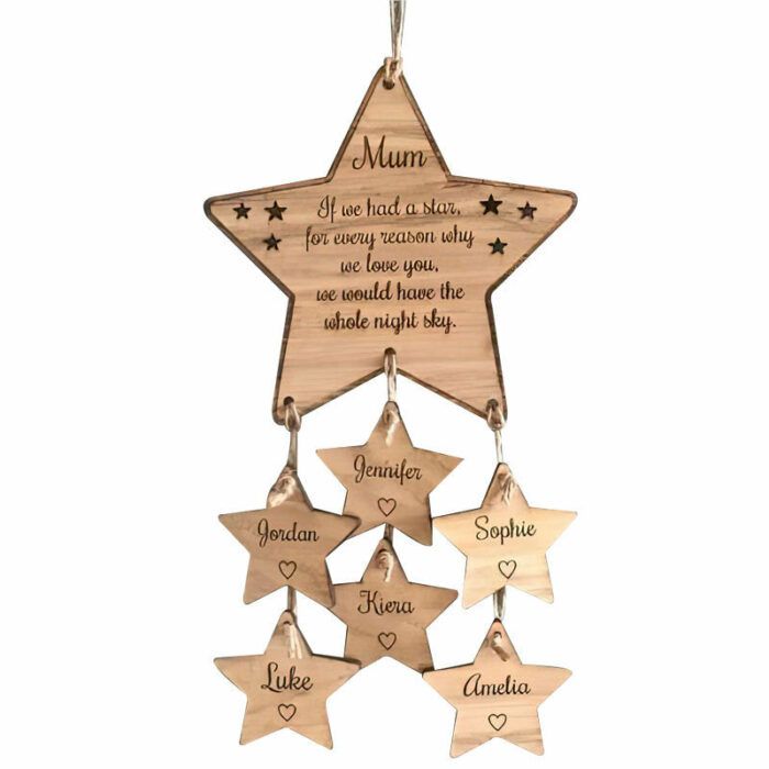 Hanging Family Stars, Gift for Mum, Personalised Family Tree Wall Hanging Mothers Day Gift