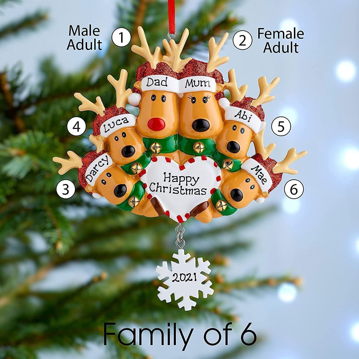 Personalized Love Reindeer Family Christmas Ornament Custom Handwritten Names