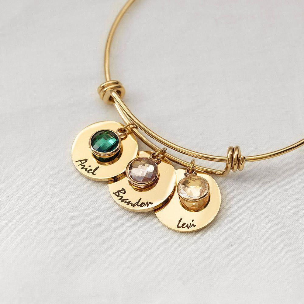 Birthstone Bracelet for Women Personalized Unique Friendship Jewelry Family Birthstone Bangle
