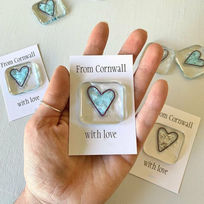 Pocket token fused glass heart keepsake gift. Unique friendship heart