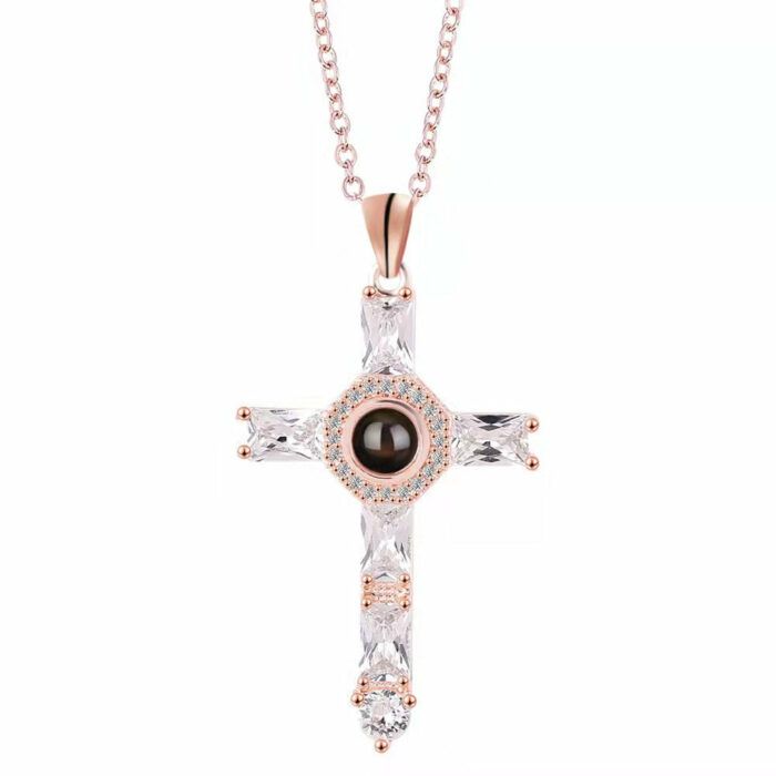 Cross Projection Necklace, Personalized Catholic Christian Crucifix, Projector Religion