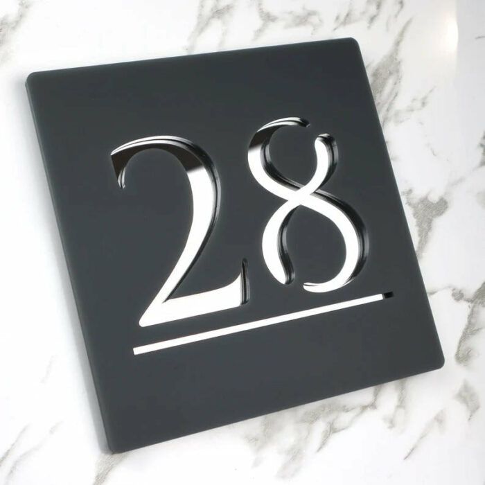 Laser Cut Matt White & Black Mirror Floating House Signs Door Number Signs Plaques