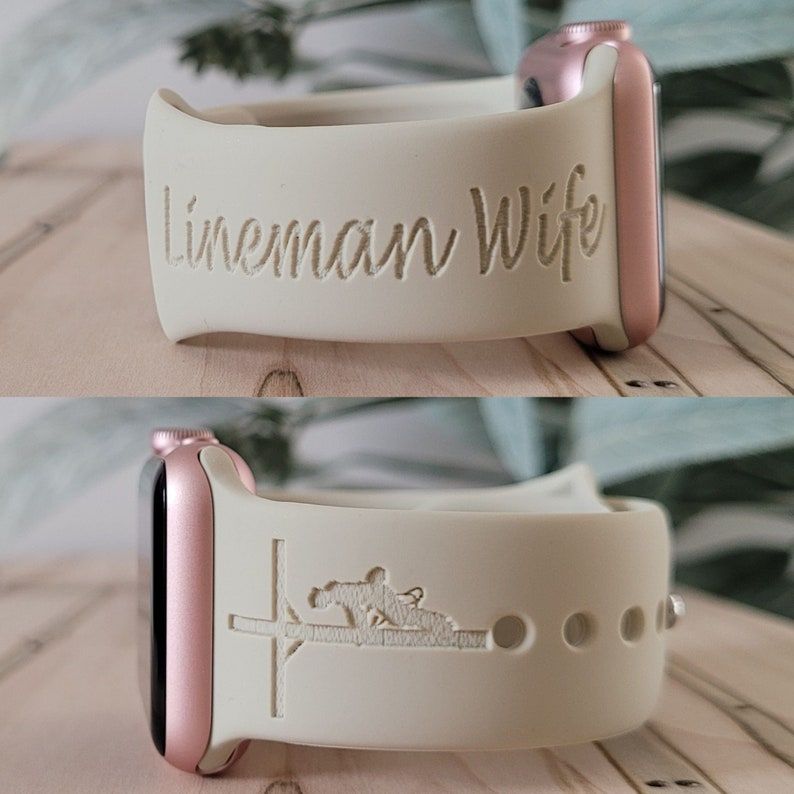 Engraved Silicone Watch Band LINEMAN WIFE  Personalized Engraved iWatch Band