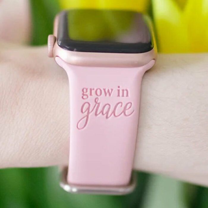 Grow In Grace Engraved Watch Strap Compatible with Apple Watch Bands, Mothers Day Gift, Gifts For Mom