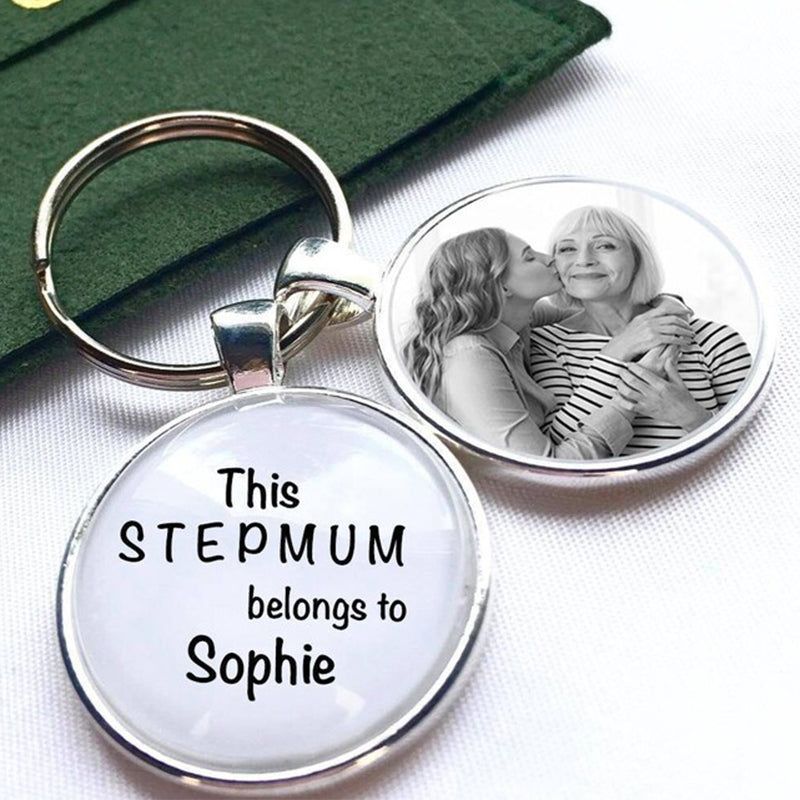 Personalised Gifts For Step Mum Christmas / Birthday Photo Key chain (Photo Insert) This Step Mum Belongs to (Name Insert)