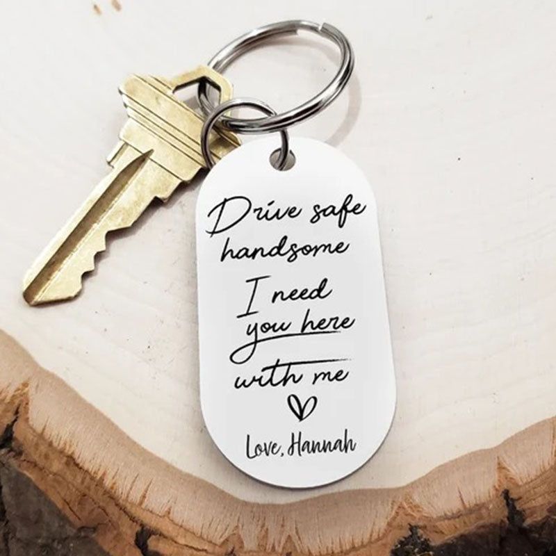 Personalized Leather Keychain, Custom Photo Keychain - Drive Safe I Need You Here, Anniversary Gift, PersonalFury, with Gift Box / Pack 2