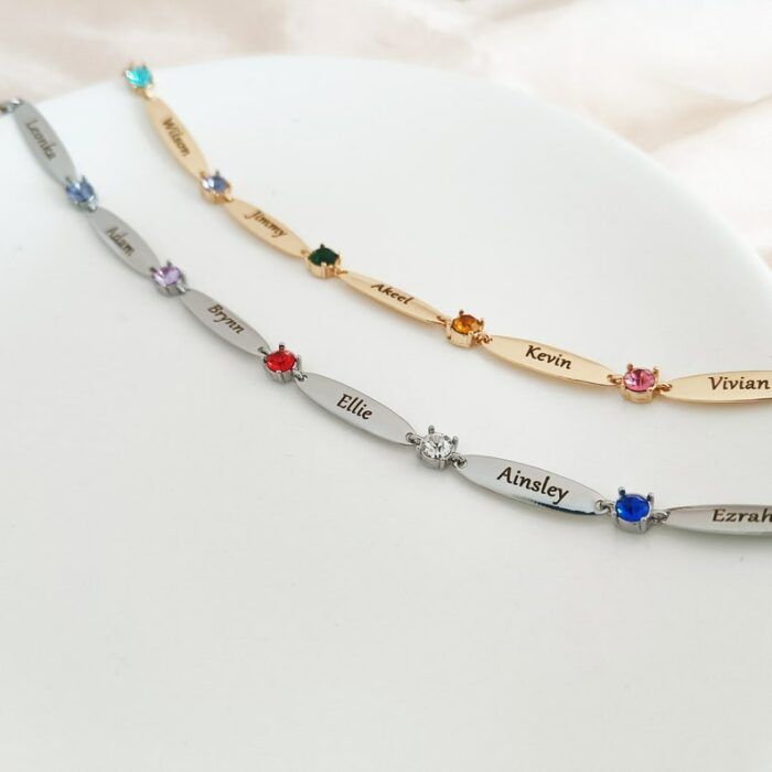 Personalized Birthstone Bracelet, Custom Name Bracelet with Birthstone, Family Birthstone Bracelet, Birthday Gift, Gift For Her